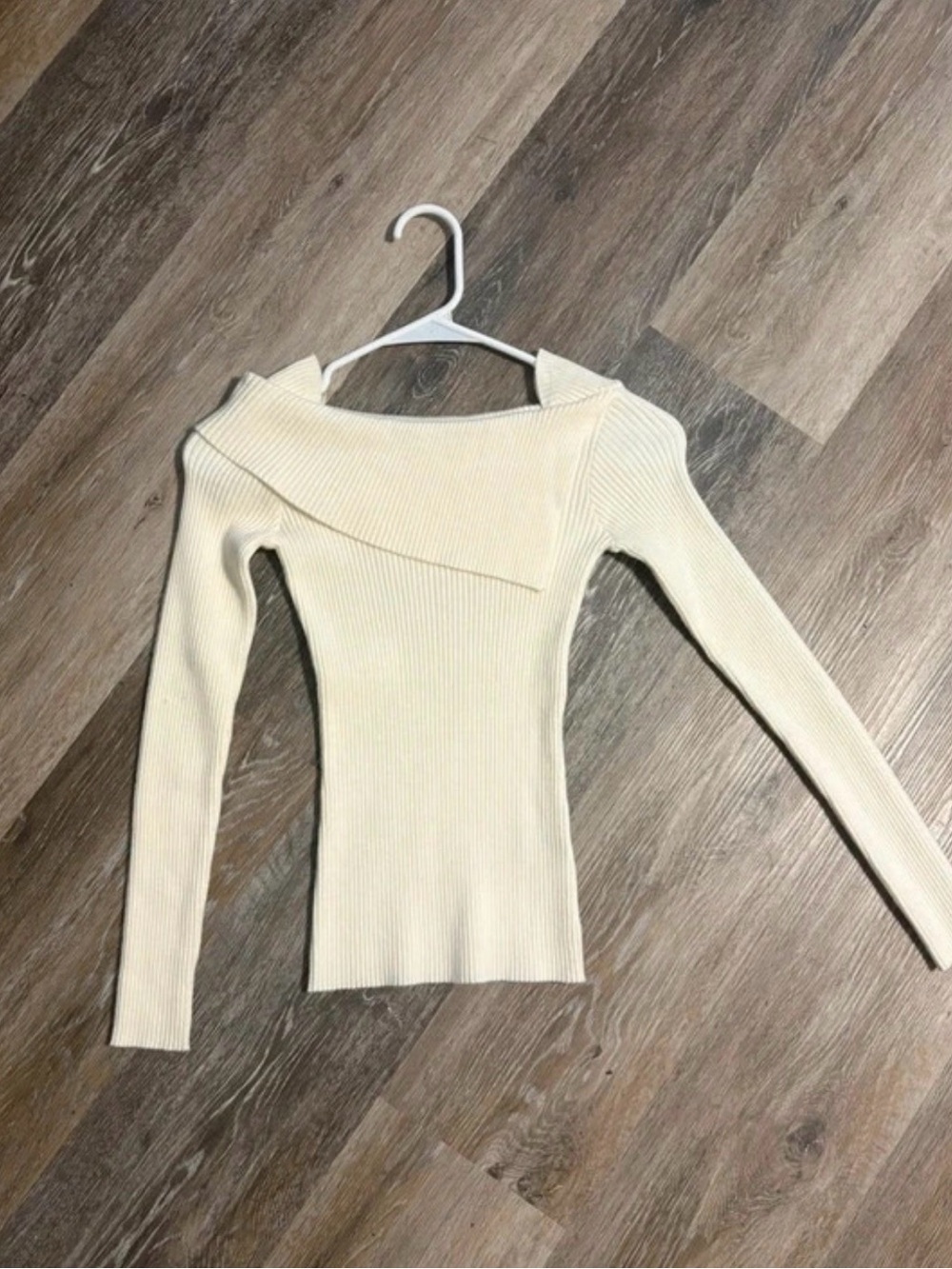 Studio Cream Ribbed Off-Shoulder Knit Top